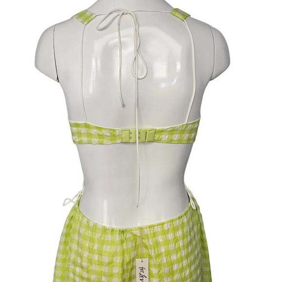 For Love & Lemons Maureen Midi Dress Size XS Gingham Tie  Side Textured - Picture 12 of 12